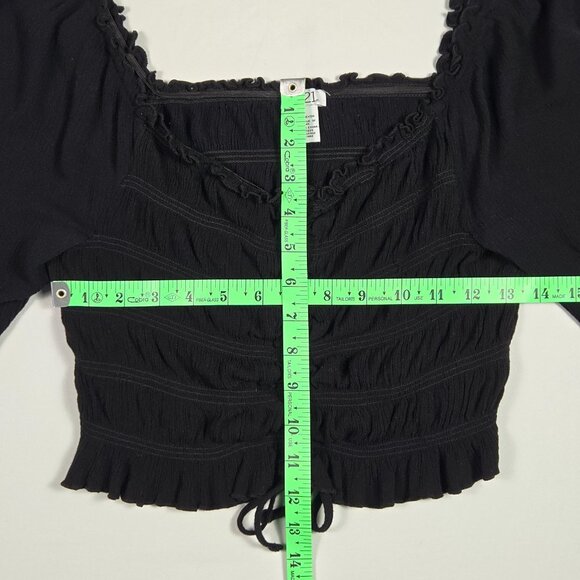 Rue21 Black Ruched Long Sleeve Top Womens Sz L Boho Peasant Cottagecore Romantic - Picture 11 of 14